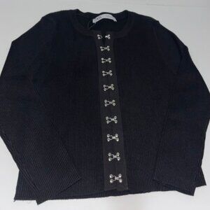 Zara Black Knit Cardigan Sweater w/ Hook & Eye Pearl Closure